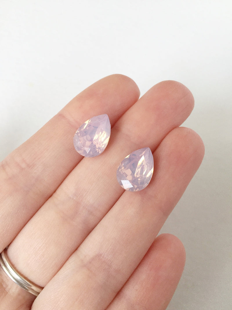 12 x 10x14mm Pink Opal Teardrop Rhinestones, Foiled Back (0892)