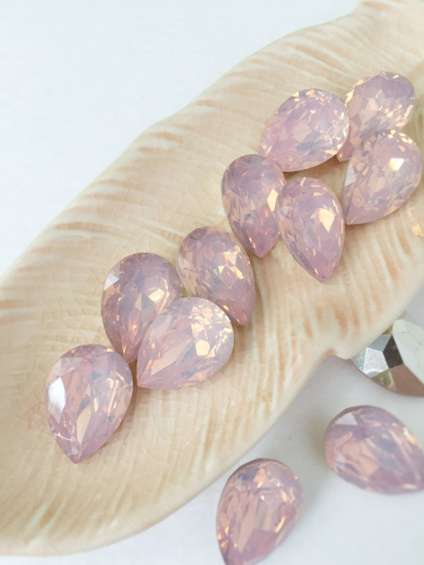 12 x Pink Opal Teardrop Rhinestone, 13x18mm (0894)