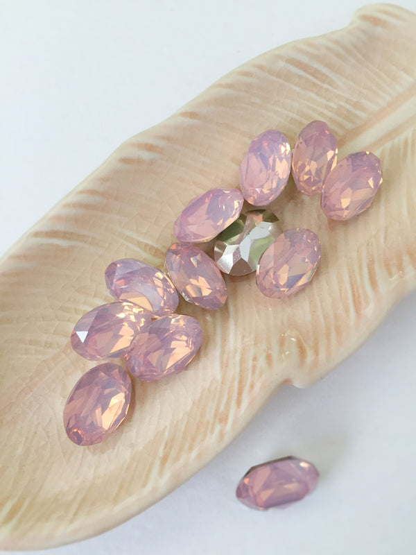 12 x 10x14mm Pink Opal Oval Cut Rhinestones, Foiled Back (0895)