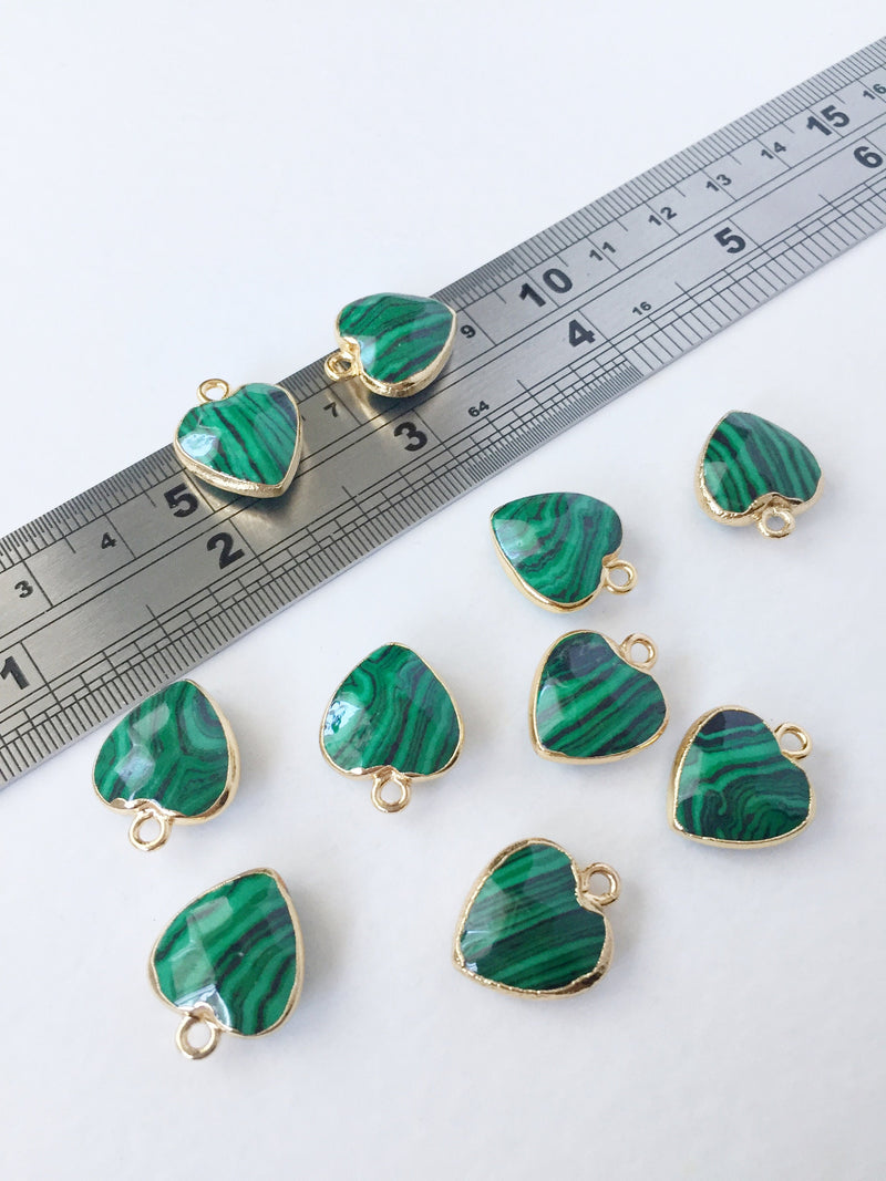 1 x Faceted Gemstone Malachite Imitation Heart Pendant, 18x14mm (0511)