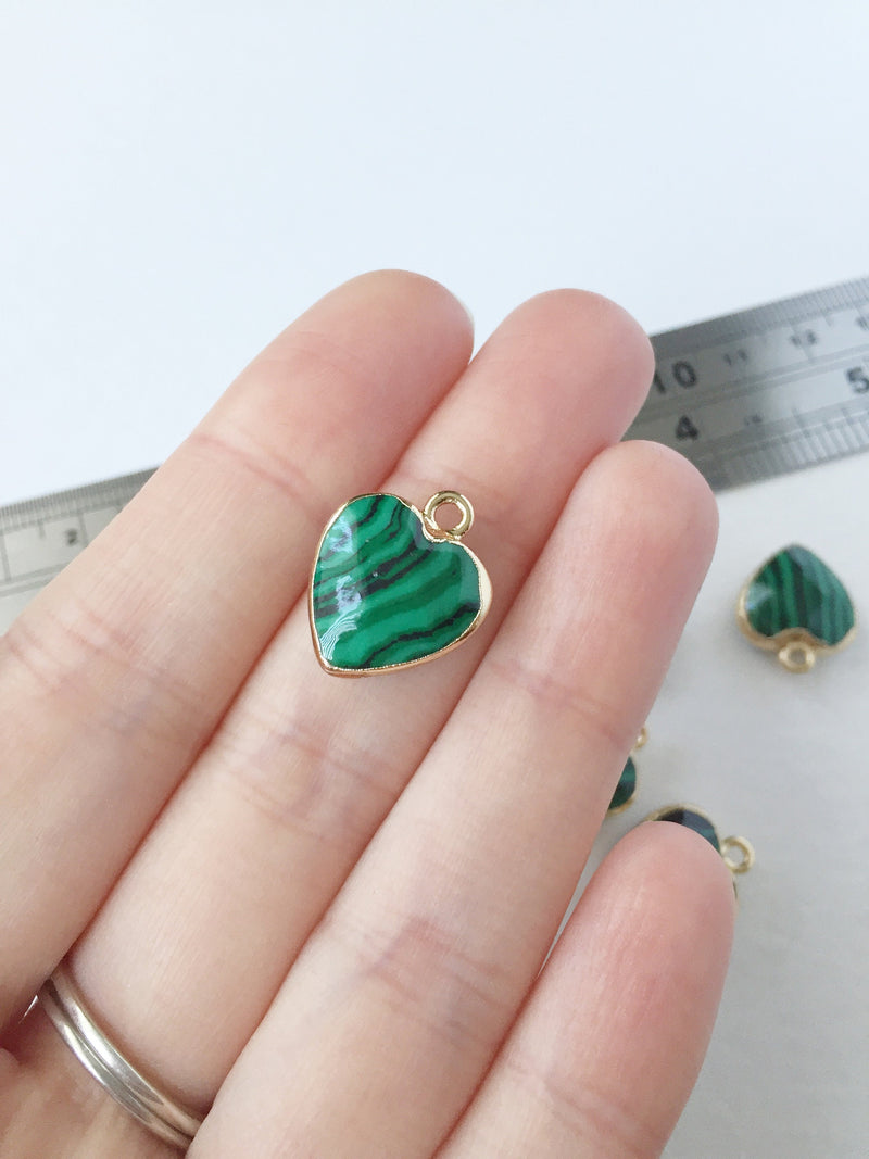 1 x Faceted Gemstone Malachite Imitation Heart Pendant, 18x14mm (0511)