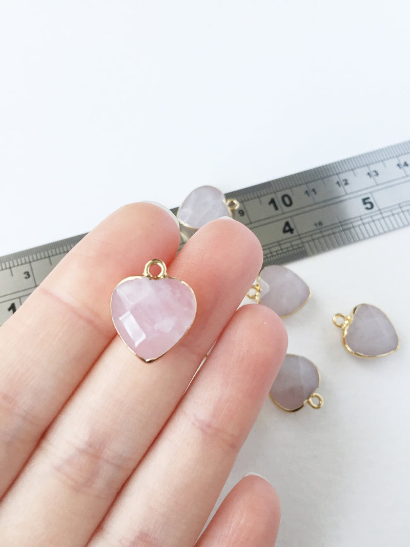 1 x Faceted Rose Quartz Heart Pendant, 18x14mm Gemstone Heart Charm (0512)