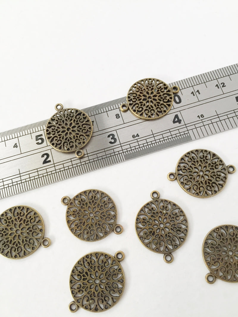 10 x Antique Bronze Round Filigree Connectors, 24x18mm (0924)