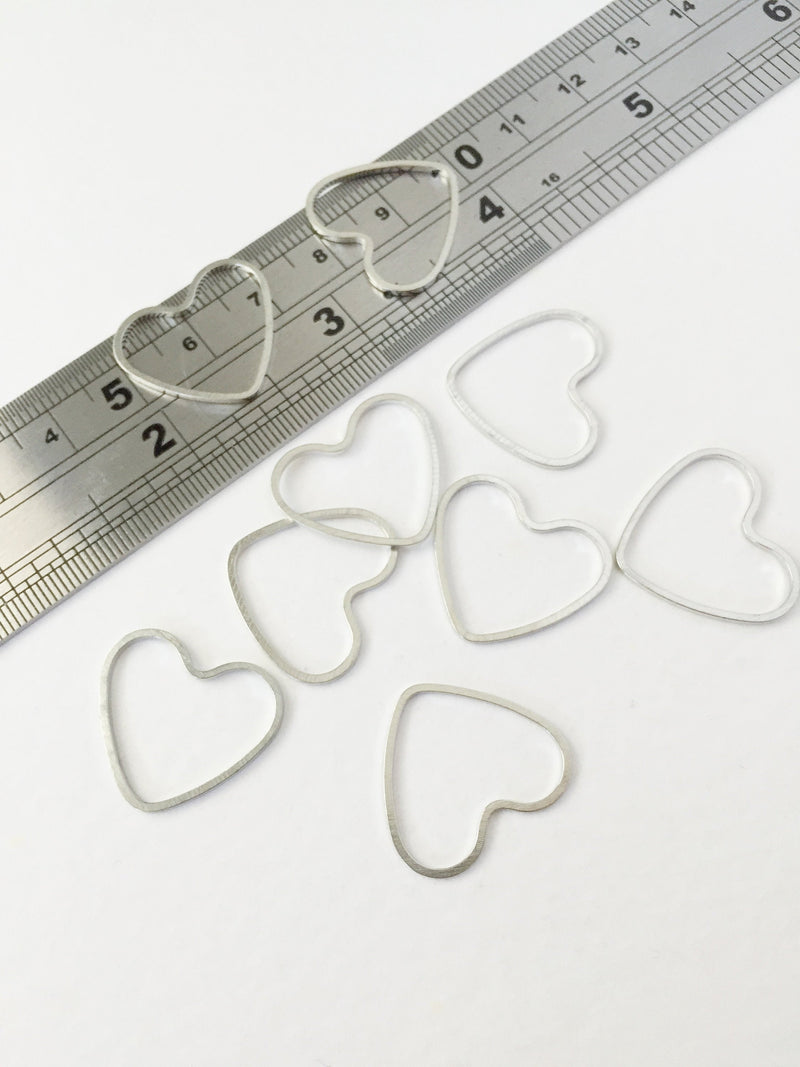 12 x Platinum Heart Connectors, 19x21mm Silver Tone Heart Linking Rings (0911)