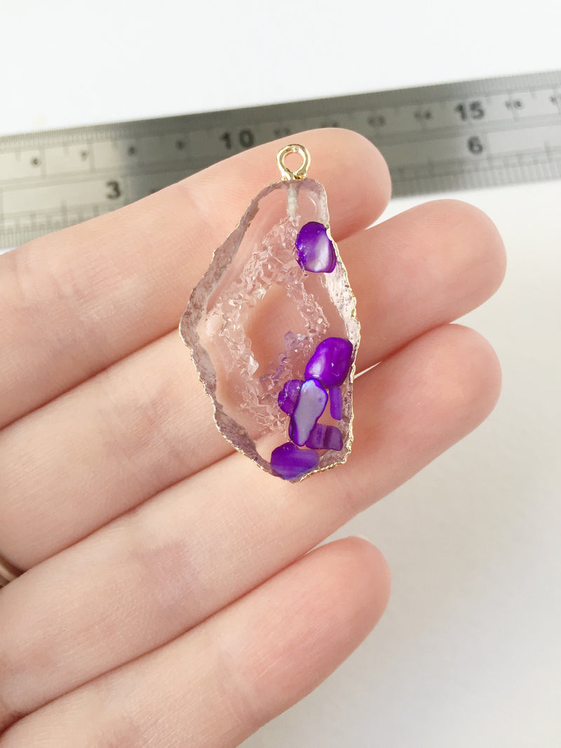 1 x Druzy Imitation Pendant, 40x21mm Purple Resin Druzy Pendant (0912)