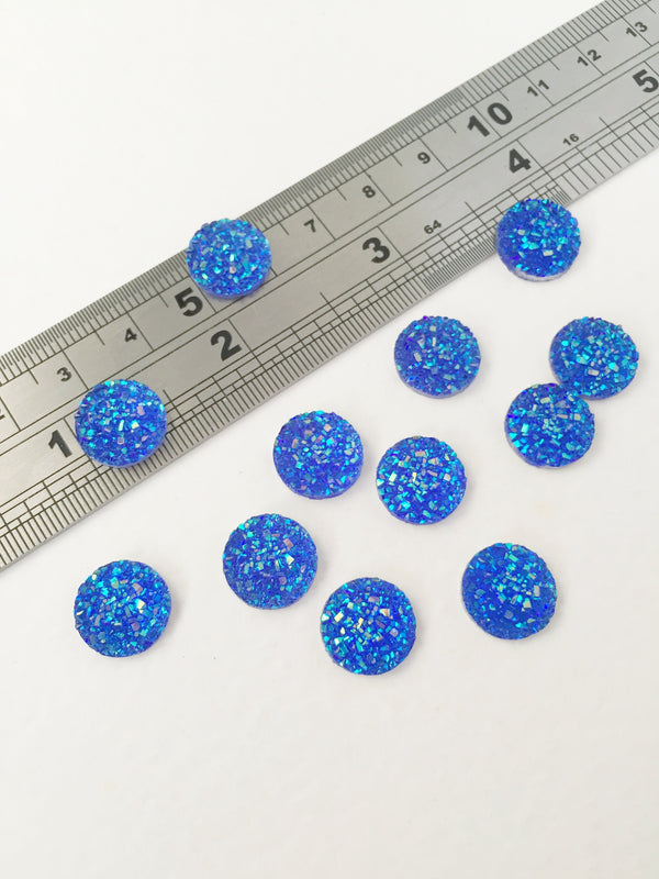 20 x Iridescent Blue Round Resin Druzy Cabochons, 12mm (0905)