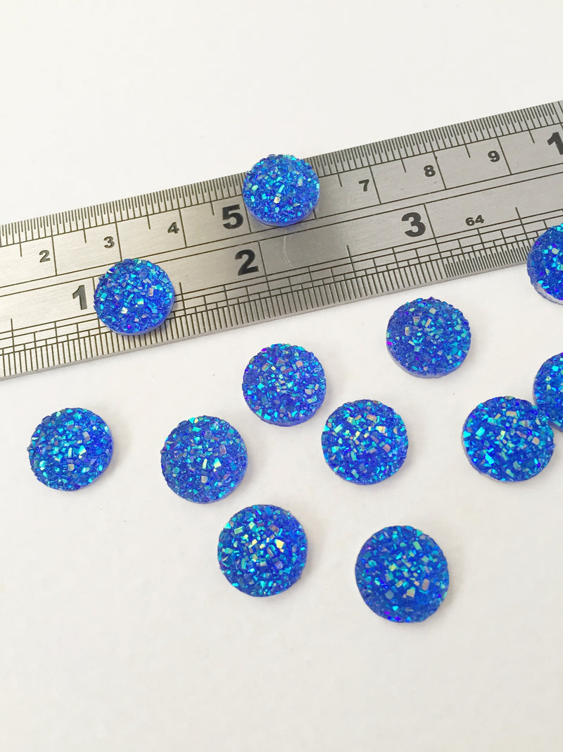 20 x Iridescent Blue Round Resin Druzy Cabochons, 12mm (0905)