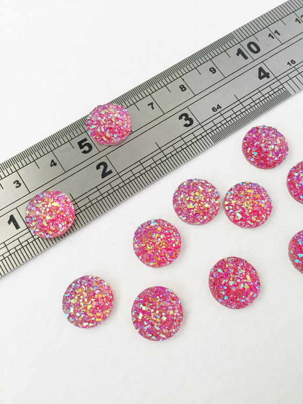 20 x Iridescent Pink Round Resin Druzy Cabochons, 12mm (0906)