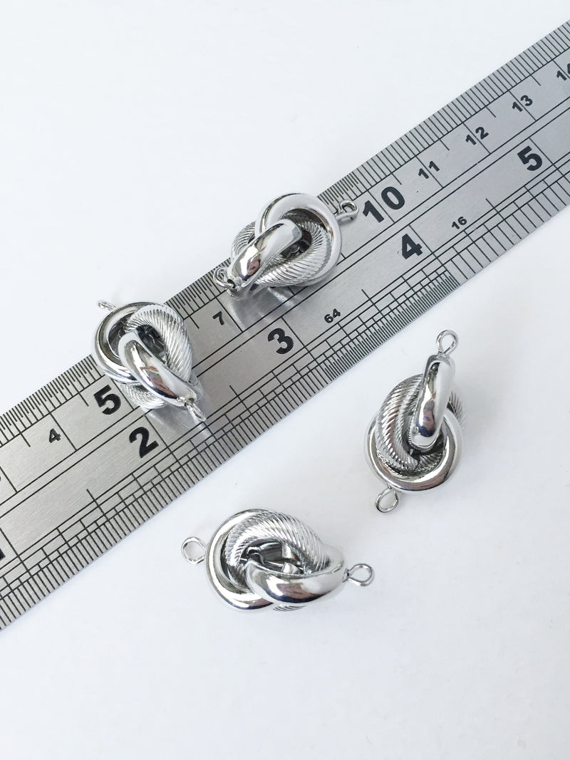 2 x Platinum Interlocking Rings Connectors, 28x14mm (0876P)