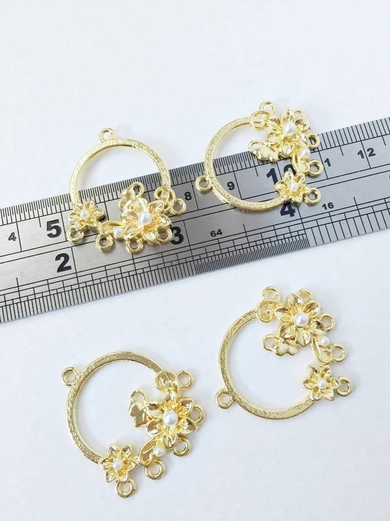 2 x Gold Plated Multiloop Floral Wreath Connectors, 31x27mm (0881)