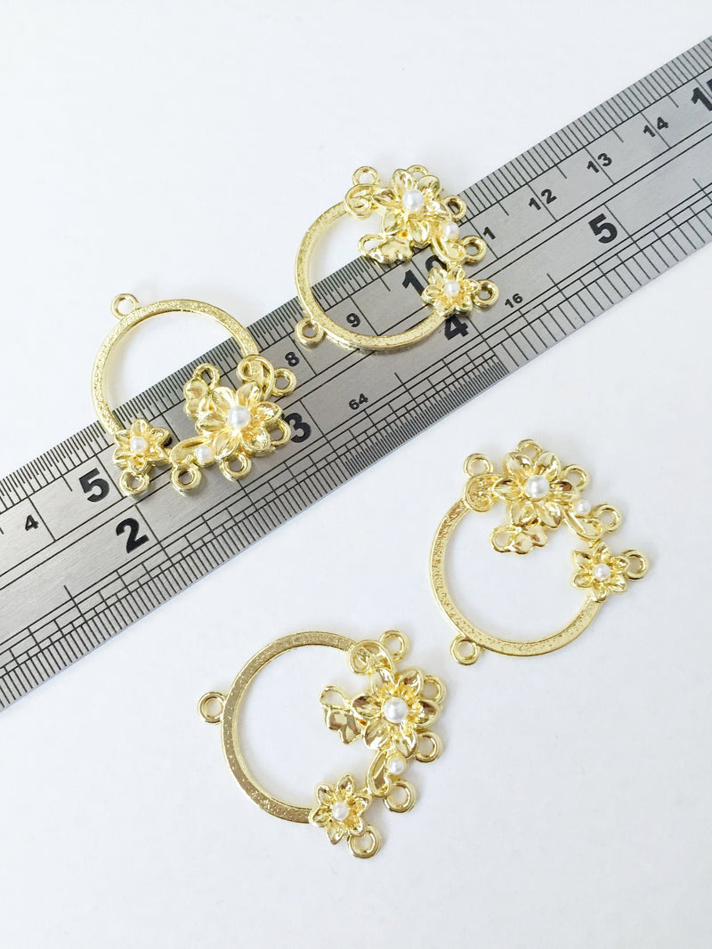 2 x Gold Plated Multiloop Floral Wreath Connectors, 31x27mm (0881)