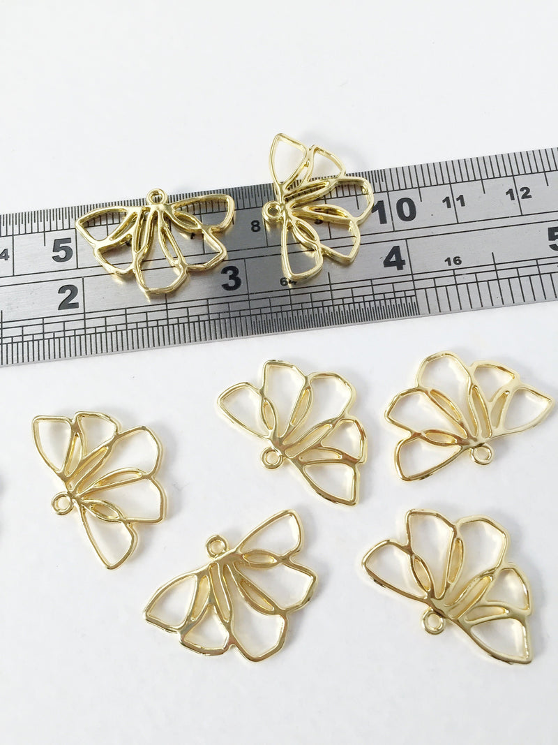 6 x Gold Plated Flower Pendants, 26x18mm Half Flower Links (0868G)