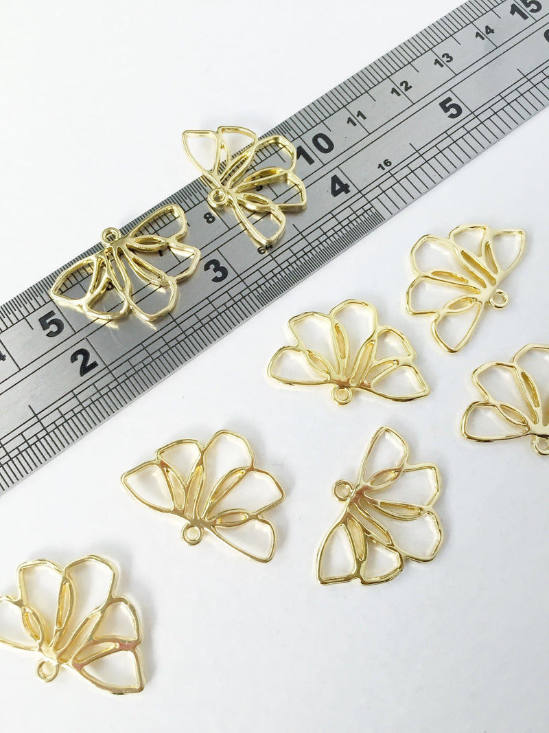 6 x Gold Plated Flower Pendants, 26x18mm Half Flower Links (0868G)