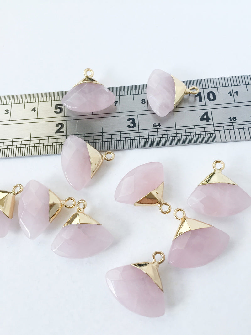 1 x Faceted Rose Quartz Fan Pendant, 19x20mm (0587)