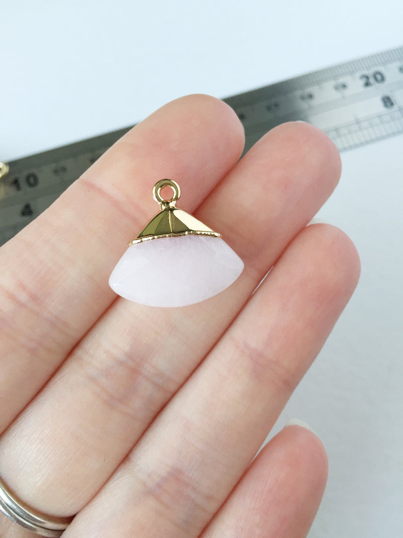 1 x Faceted Pink Jade Fan Pendant, 19x20mm (0586)