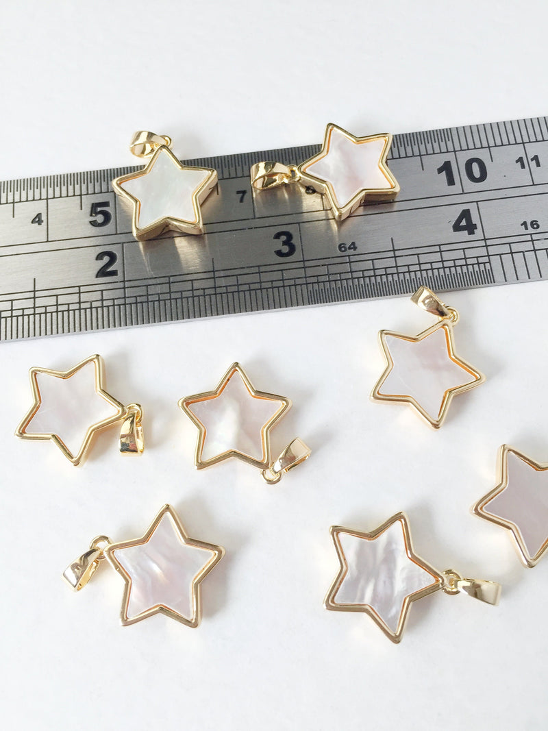 1 x 18K Gold Star Pendant Natural Shell, 21x20mm (0539)