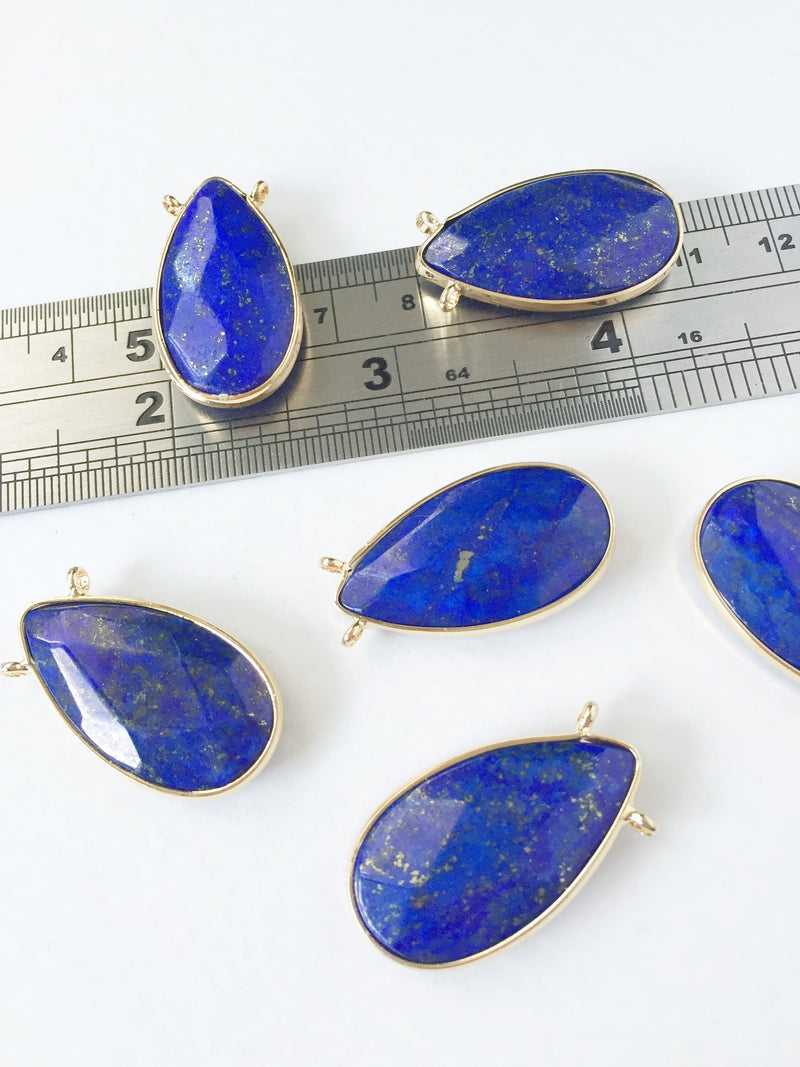 1 x Teardrop Lapis Lazuli Pendant with Two Loops, 30x16mm (0589)