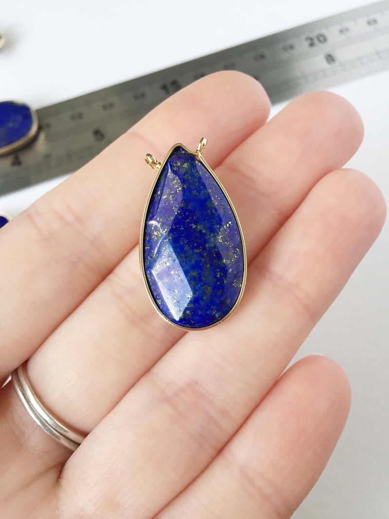 1 x Teardrop Lapis Lazuli Pendant with Two Loops, 30x16mm (0589)