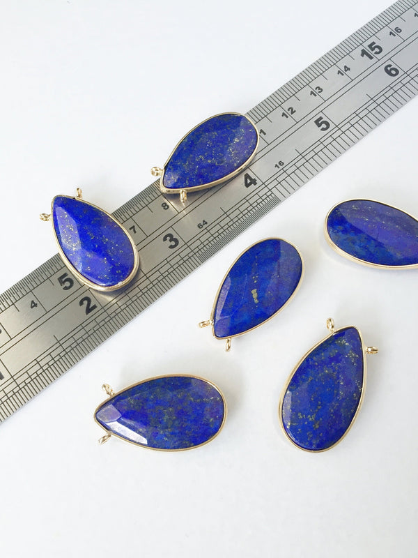 1 x Teardrop Lapis Lazuli Pendant with Two Loops, 30x16mm (0589)