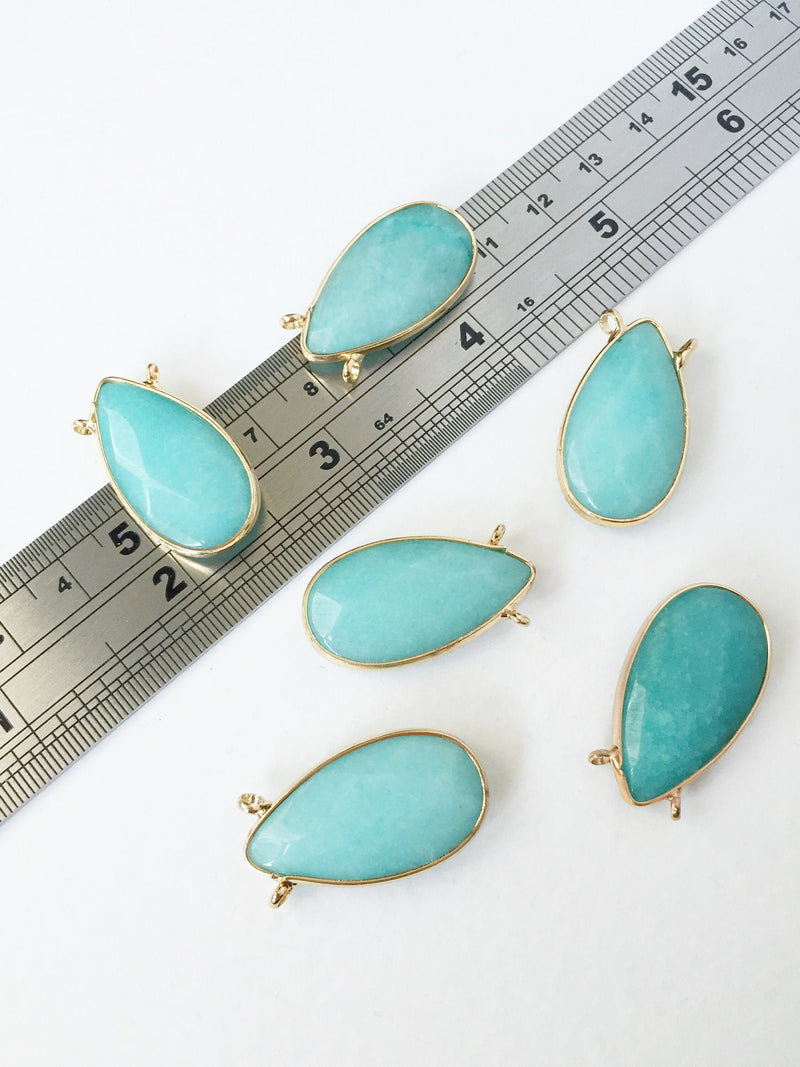 1 x Teardrop Mint Jade Pendants with Two Loops, 30x16mm (0590)