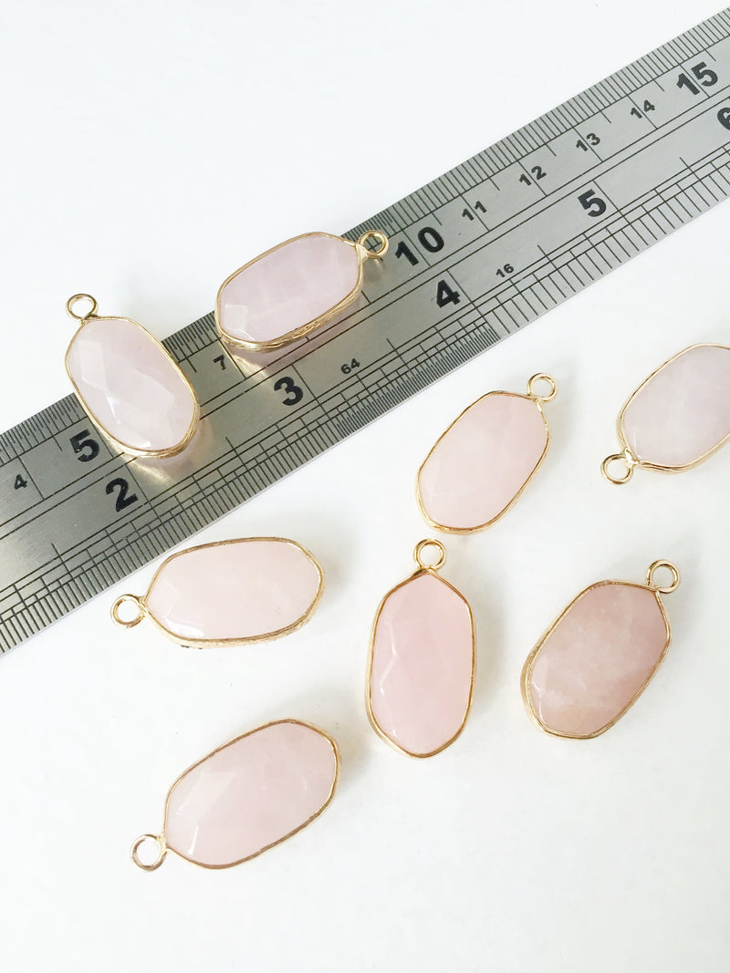 1 x Smooth Faceted Hexagon Rose Quartz Pendants, 25x14mm (0593)