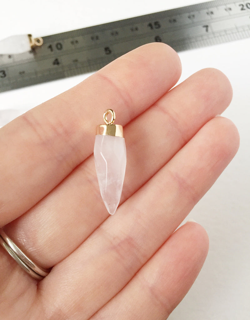 1 x Tusk Shape White Quartz Pendant, 25x8.5mm (0600)