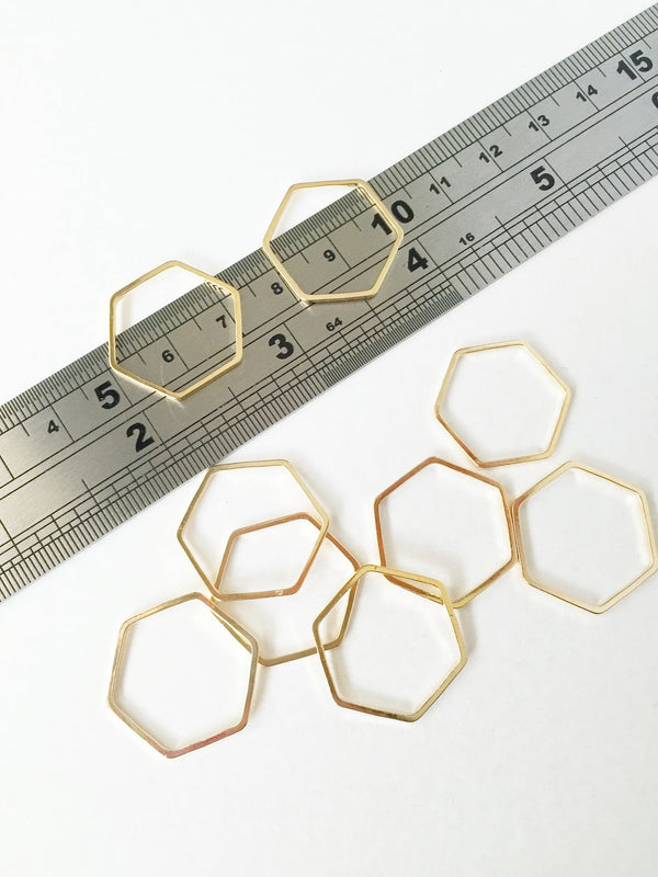 10 x Gold Tone Brass Hexagon Linking Rings, 25x22mm (0966)