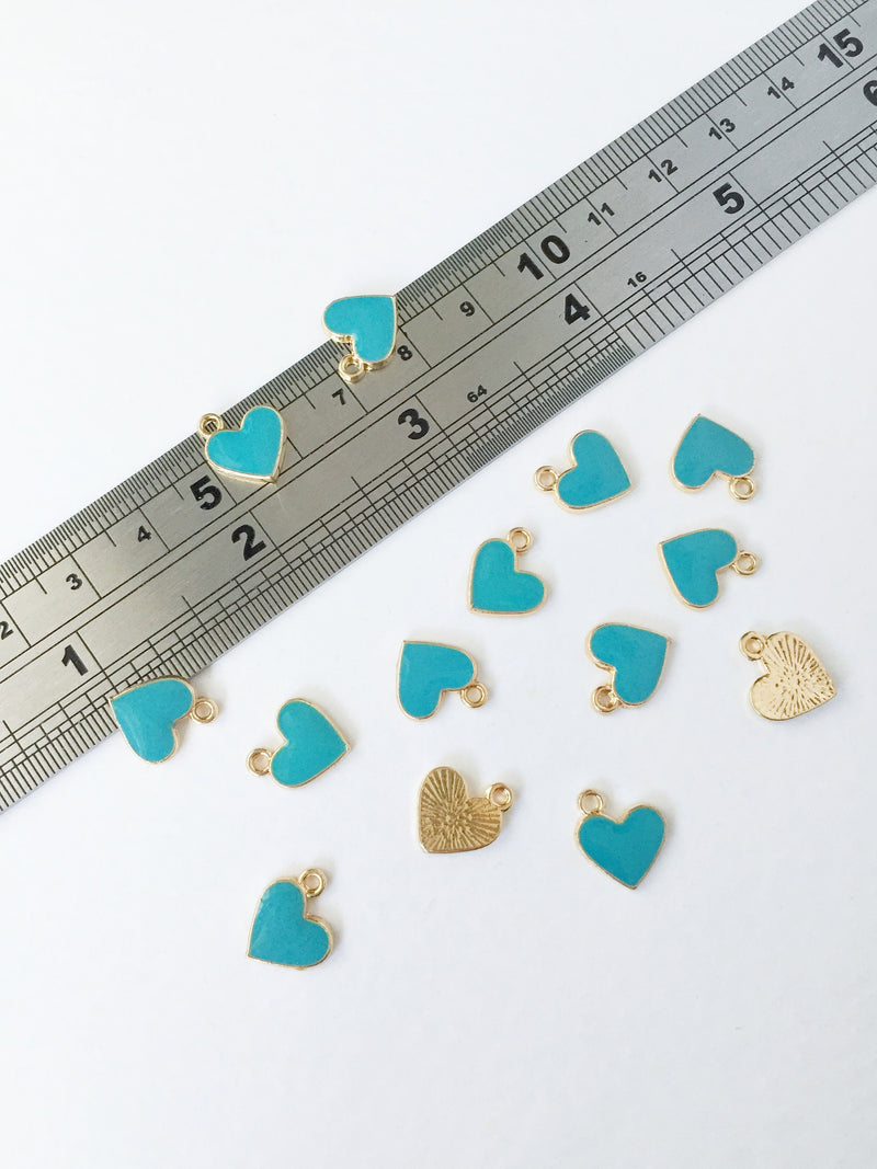 10 x Turquoise Enamel Heart Charms, 13x10mm (0573)