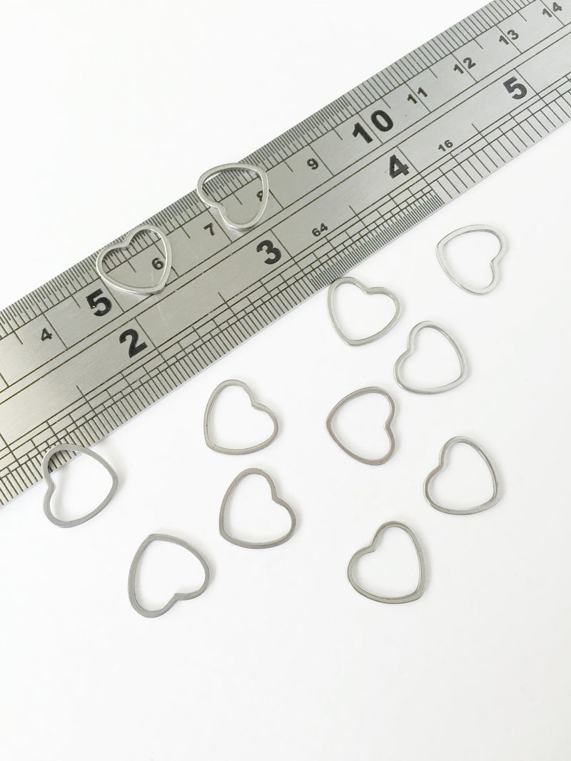 10 x Stainless Steel Open Heart Connectors, 12mm Heart Linking Rings (0559)