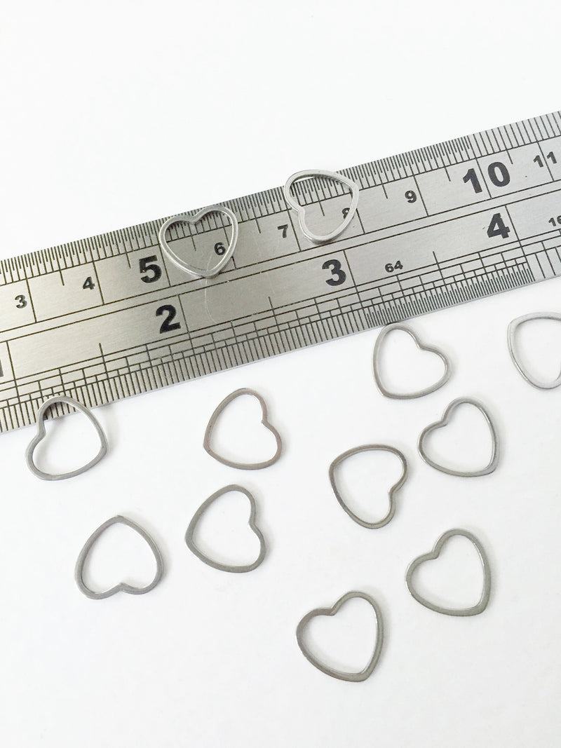 10 x Stainless Steel Open Heart Connectors, 12mm Heart Linking Rings (0559)