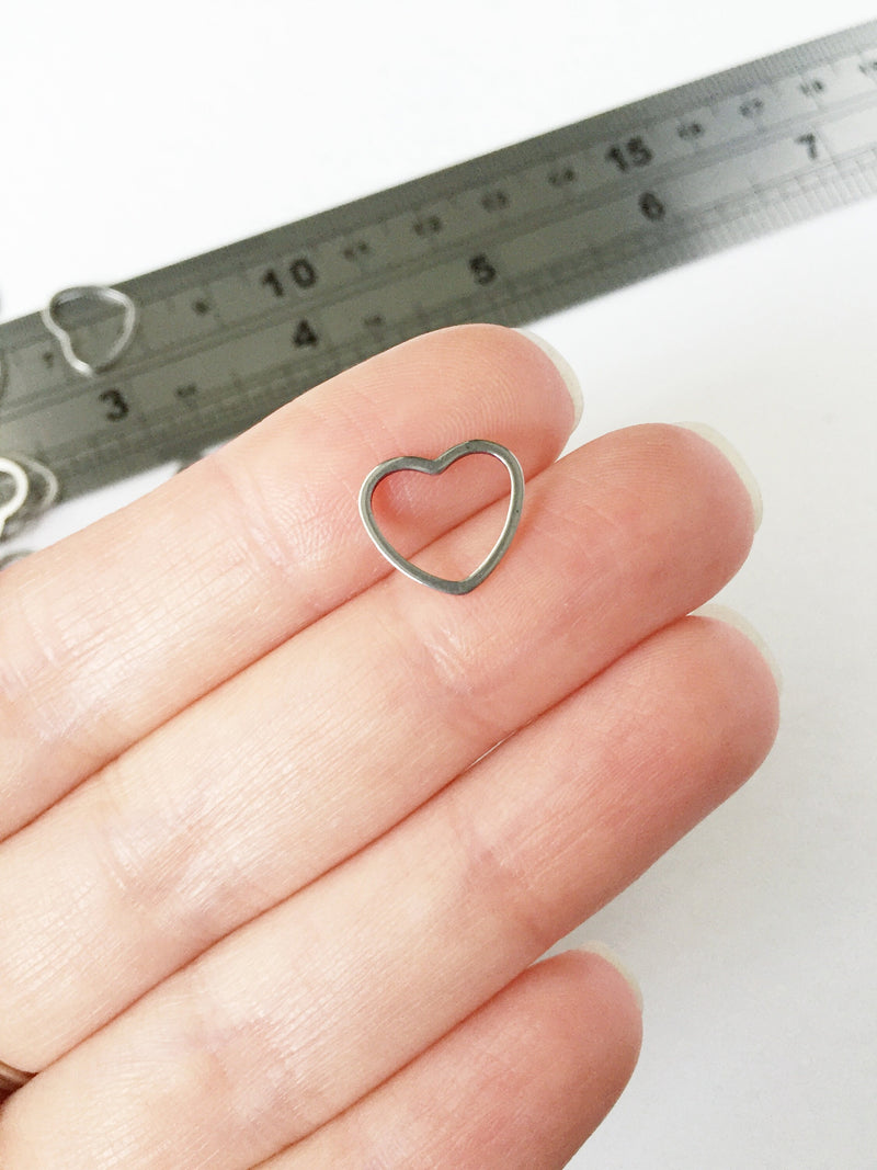 10 x Stainless Steel Open Heart Connectors, 12mm Heart Linking Rings (0559)