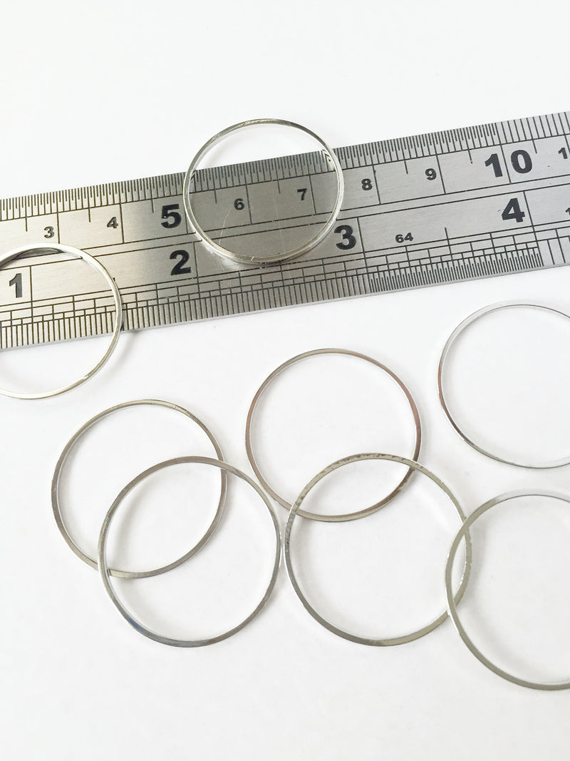 12 x Platinum Tone Brass Hoop Connectors, 25mm Round Linking Rings (2463)