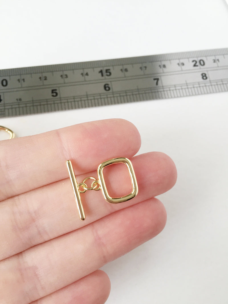 1 set x 18K Gold Plated Rectangle Toggle Clasps, 14mm (1023)