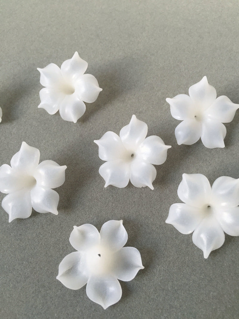 2 x Handmade Large Semi-transparent White Clay Flower Beads for Tiara Making