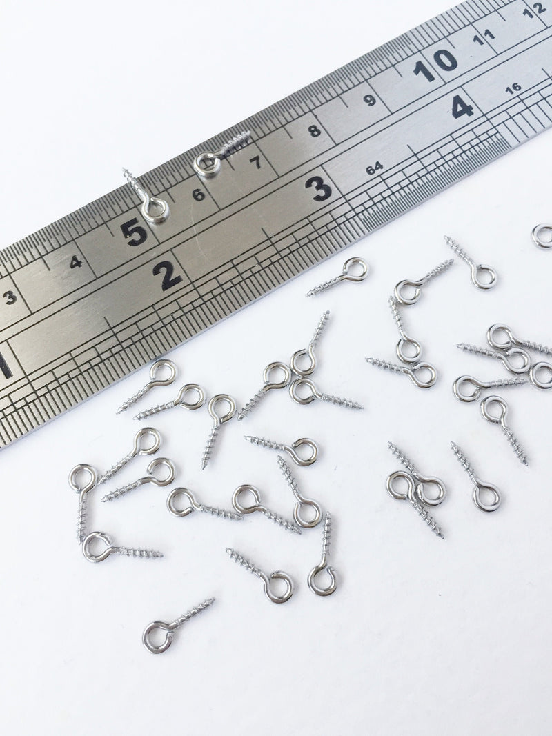 50 x Stainless Steel Screw Bails Silver for Top Drilled Beads, 10x4mm(0562)