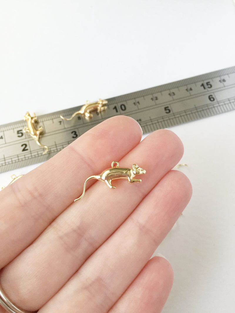 1 x 18K Gold Plated 3D Mouse Charm, 25x9mm (1011)