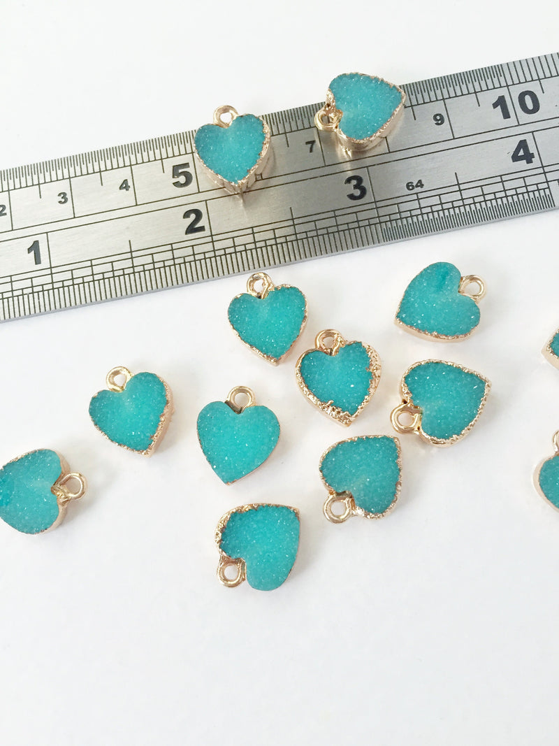 2 x Turquoise Heart Druzy Resin Charms, 15x12mm (1013)