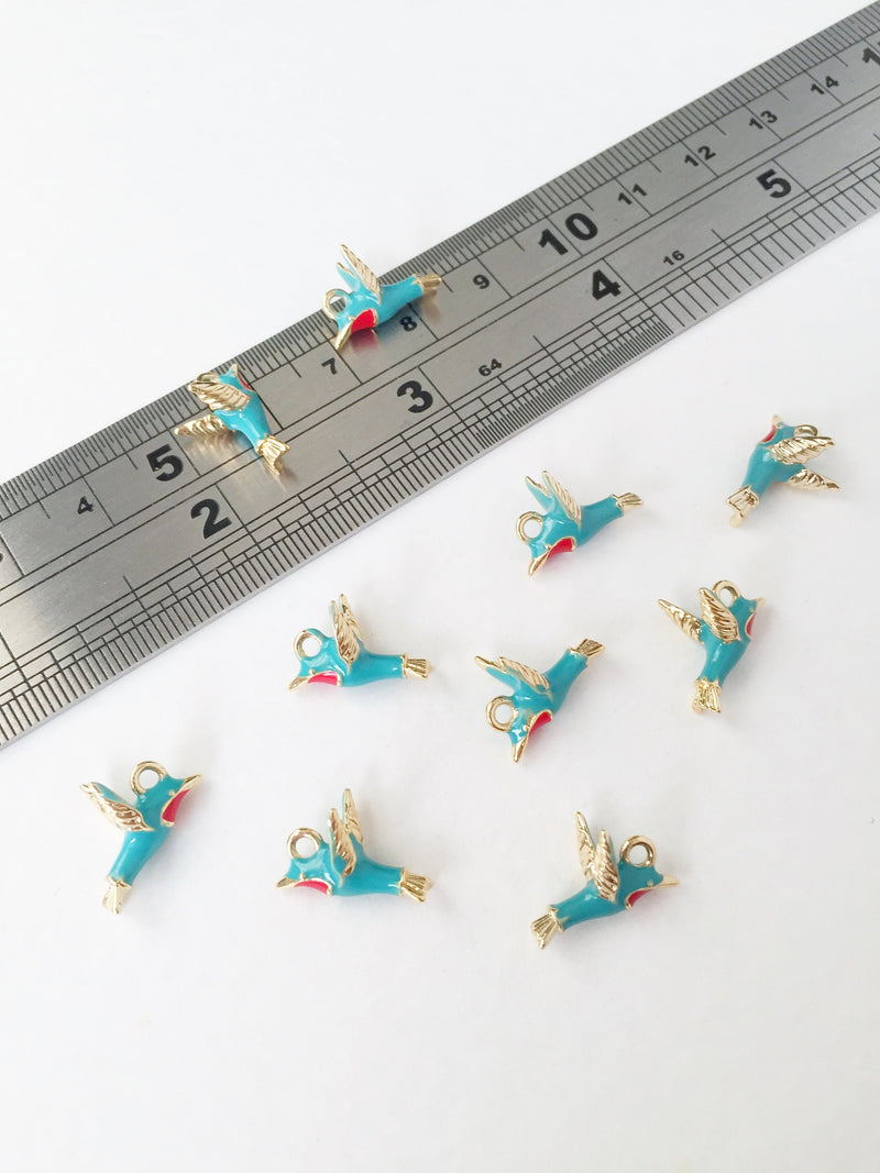 2 x 18K Gold Plated Hummingbird Charms, 14x9mm 3D Bird Pendants (1029)