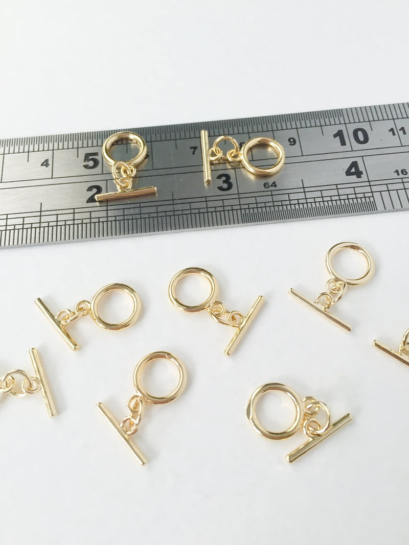 1 set x 18K Gold Plated Round Toggle Clasps, 12x9mm (1024)