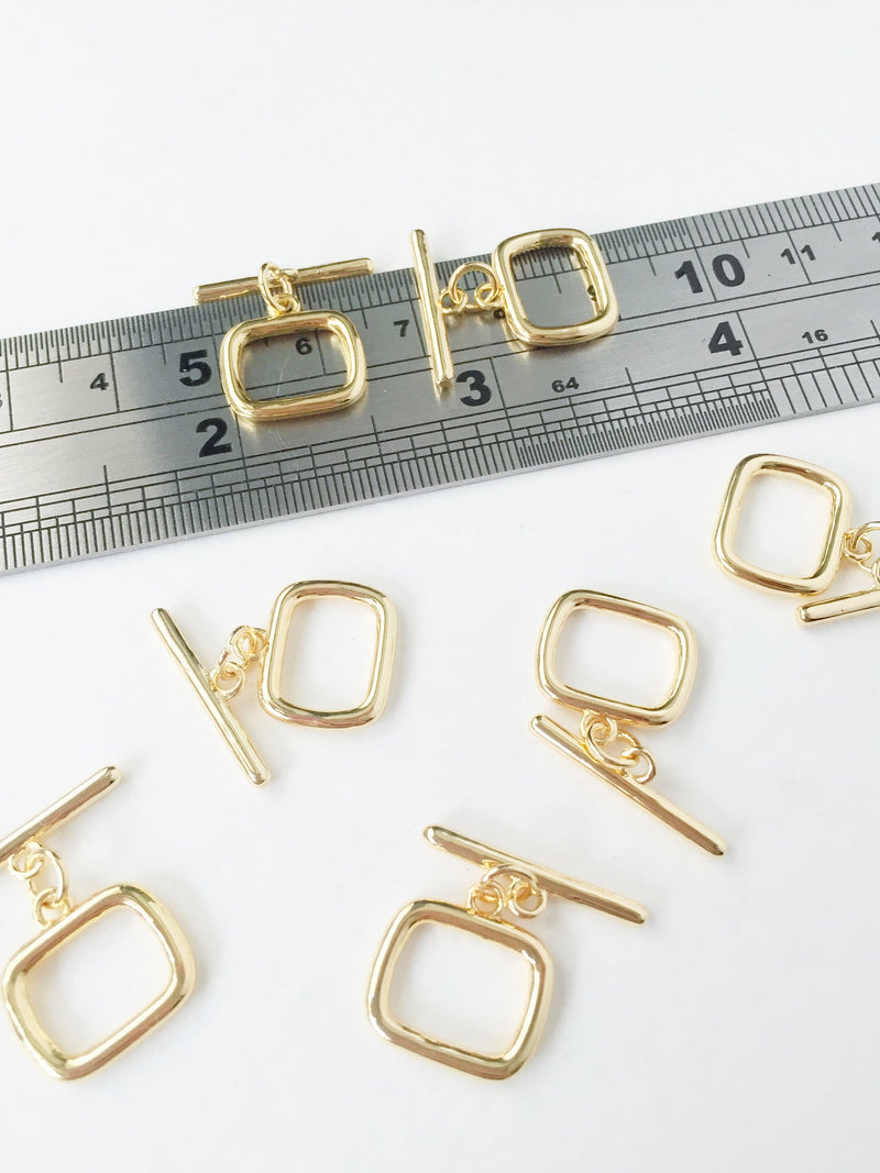 1 set x 18K Gold Plated Rectangle Toggle Clasps, 14mm (1023)