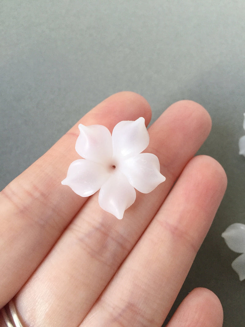 2 x Handmade Large Semi-transparent White Clay Flower Beads for Tiara Making