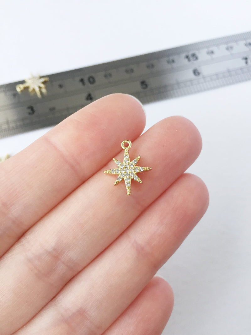 1 x Gold Plated Cubic Zirconia Star Charm, 14x12mm (0561G)