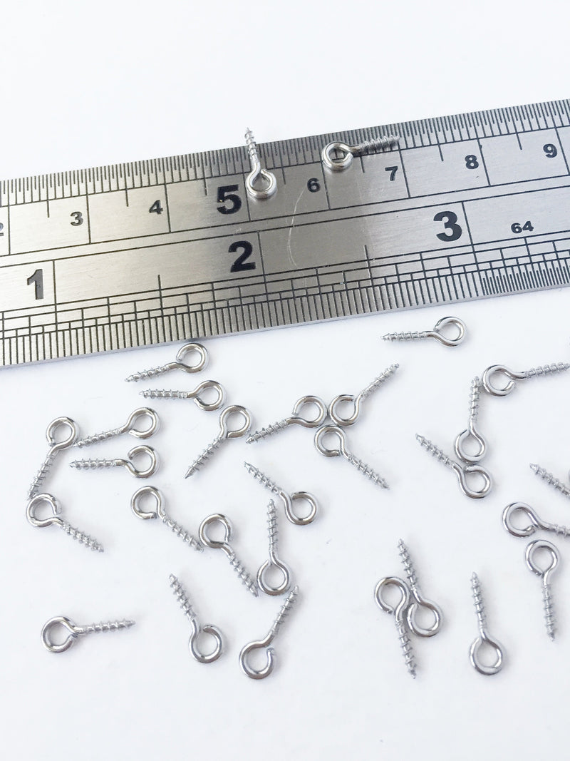 50 x Stainless Steel Screw Bails Silver for Top Drilled Beads, 10x4mm(0562)