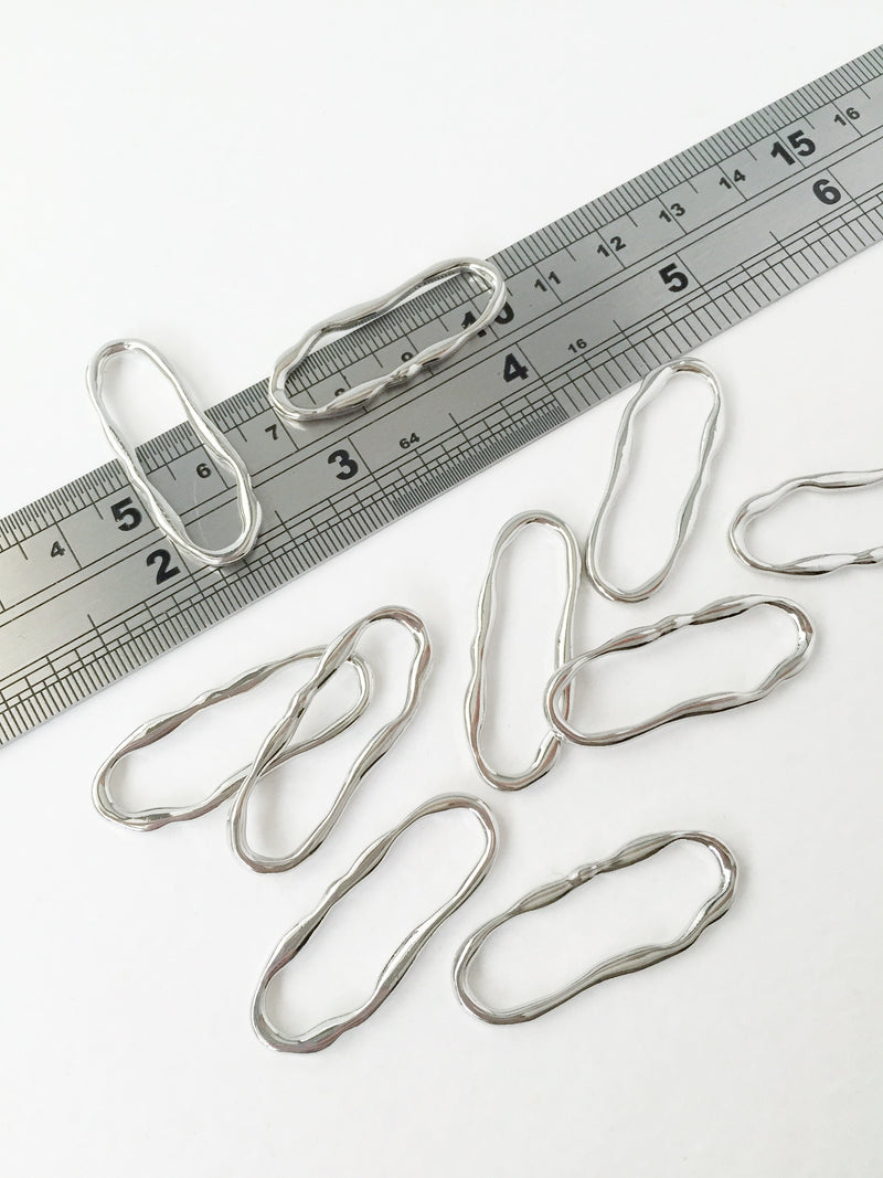 4 x Rhodium Plated Wavy Oval Connectors, 35x14mm (0985)