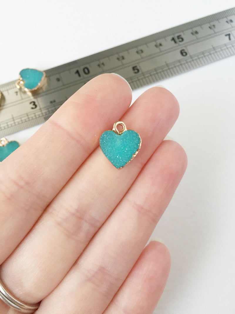 2 x Turquoise Heart Druzy Resin Charms, 15x12mm (1013)