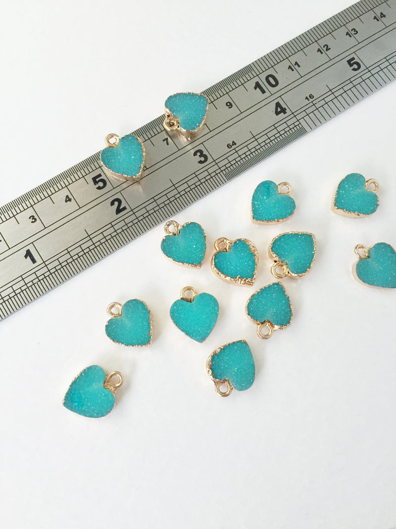 2 x Turquoise Heart Druzy Resin Charms, 15x12mm (1013)