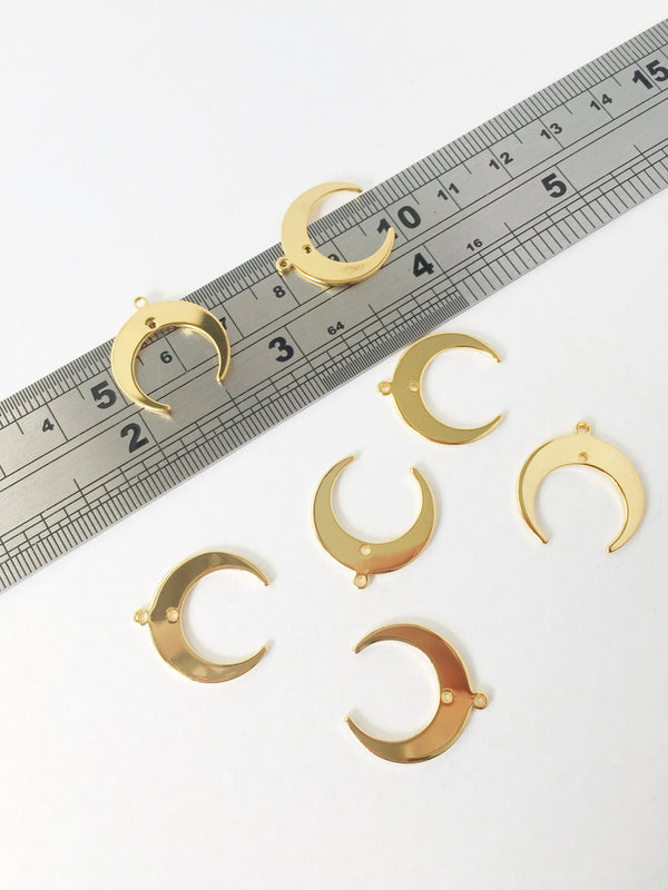 4 x 18K Real Gold Plated Crescent Moon Charms, 18x19mm (0642)