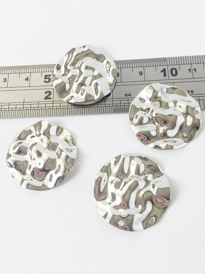 2 x Platinum Plated Wavy Round Pendants, 28mm (0614)