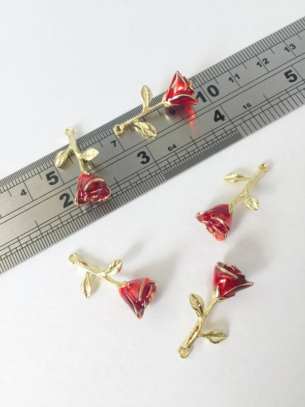 1 x Red Rose Charm, 26x15mm (1419)