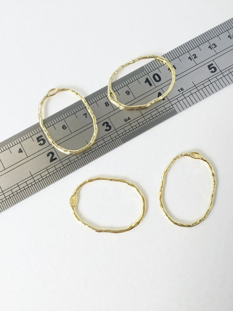 6 x Gold Plated Textured Oval Connectors, 30x22mm (1502)